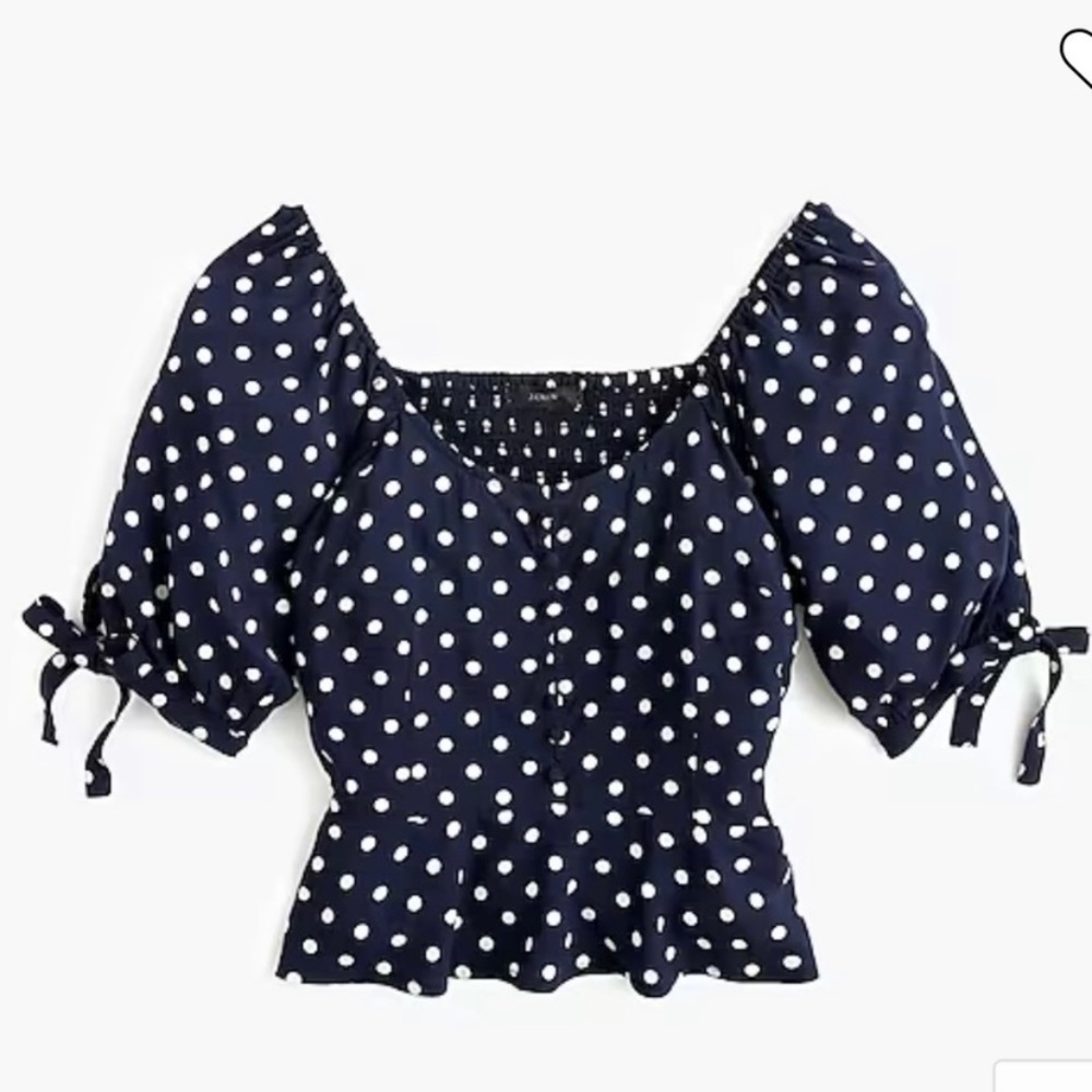 J. Crew Cropped Navy Polka Dot Top